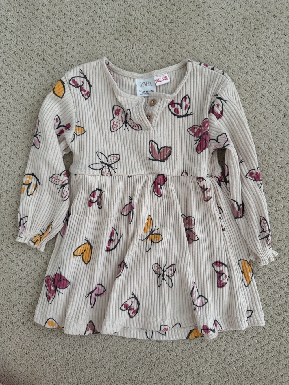 Zara Cream Knit Dress with Pink & Mustard Butterfly Print
